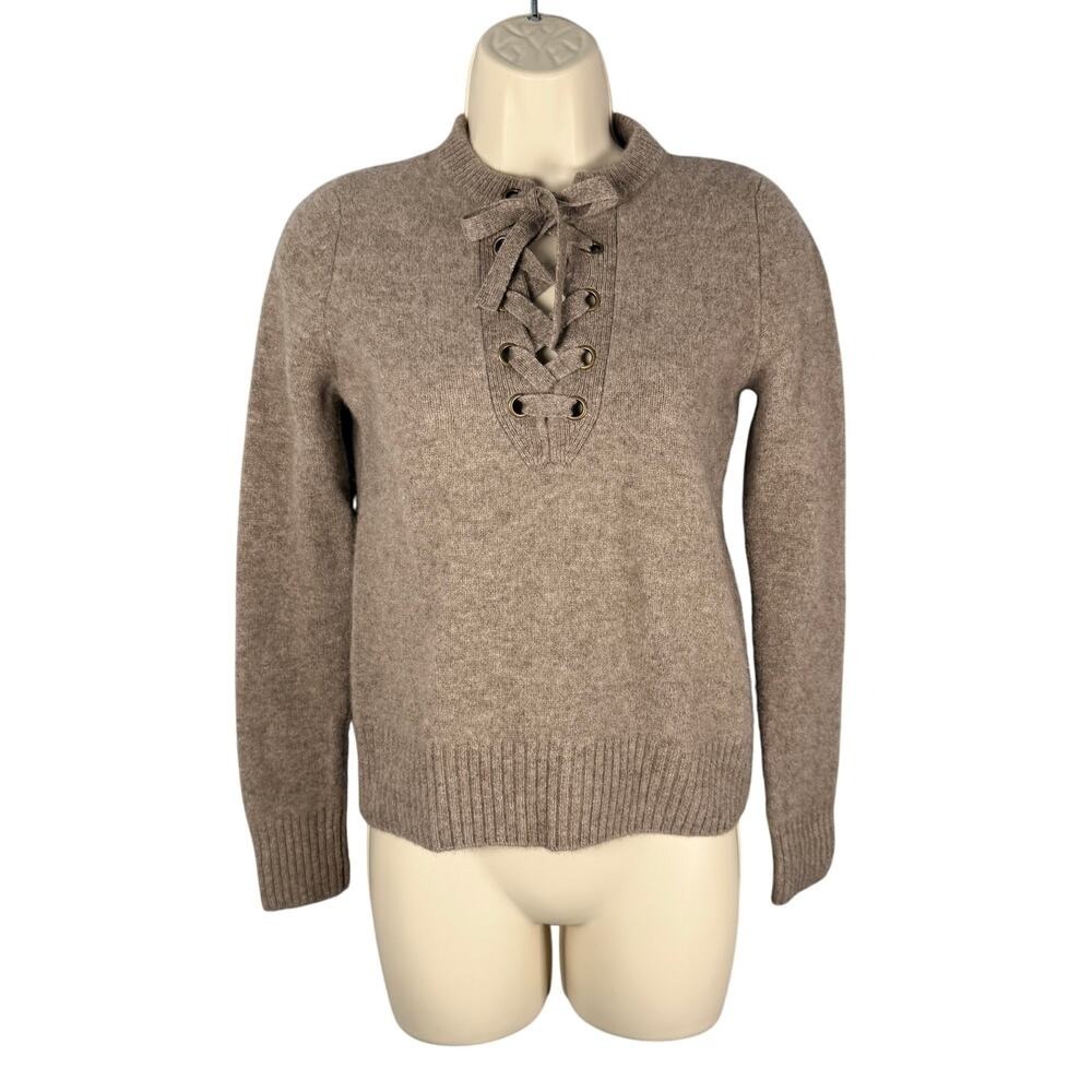 Brown Allan Sweater Size Small Women Lace Up Neckline‎ Merino Wool Yak Cropped